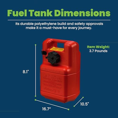 Scepter 6 Gallon Portable Marine Gas Can, Boat Fuel Tank with Top Handle | Underseat Design, 2-Way Vented Cap, Built-In Fuel Gauge and Pick-Up, EPA & CARB Compliant, 19.3"L x 12.2"W x 10.2"H (10511)