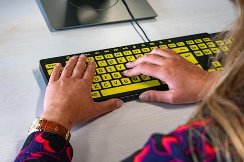 Clevy ALT ClearKeys Keyboard and Keyguard Combo - Large Print High Contrast USB Wired Keyboard for Visually Impaired + Custom Keyguard for Temporary