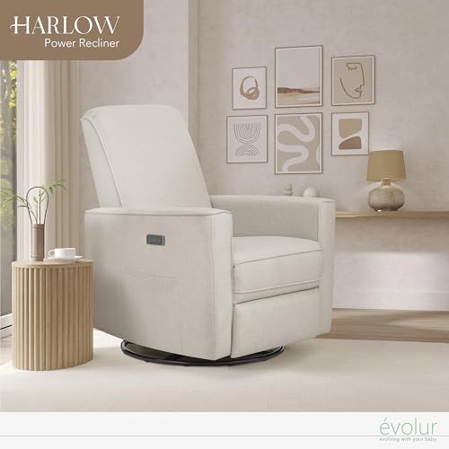 évolur Harlow Upholstered Power Glider Recliner with USB Charging – Rocking & 275° Swivel with Smooth Glide – Greenguard Gold & FSC