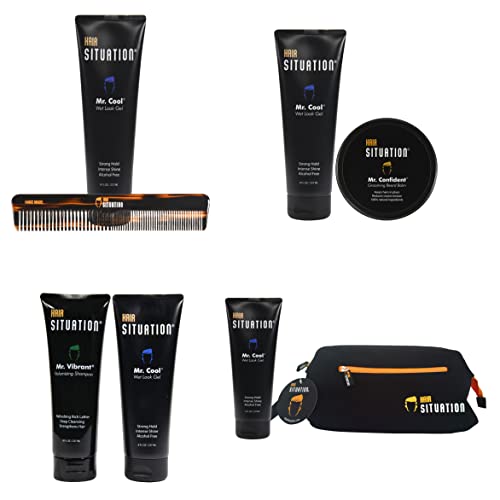 Hair Situation Mr. Cool Wet Look Strong Hold Hair Styling Hair Gel, High Shine, Anti-Humidity Shield, Anti-Frizz Fly Away, Alcohol-Free