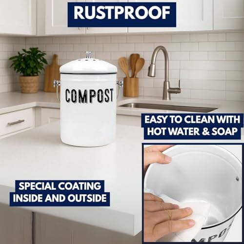 Granrosi Compost Bin Kitchen Counter, 1.3 Gallon, 3 Charcoal Filters
