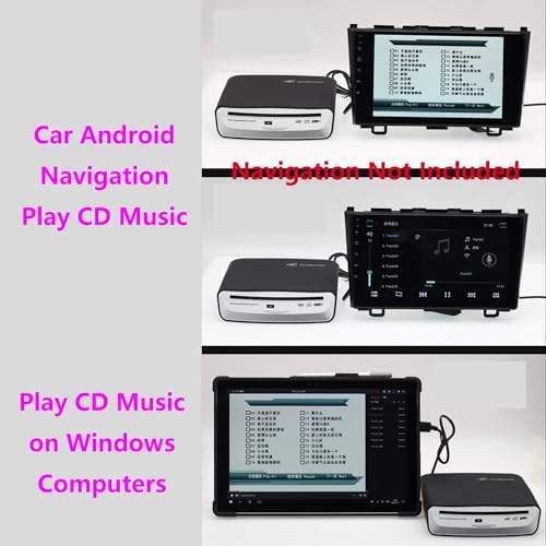 Car External Universal CD Player | USB External Car Slot-Load CD Player Compatible with Android Navigation (Android Version 4.4 and