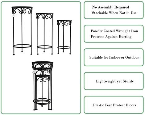 Pure Garden Plant Stand 3-Tier Vertical Shelf Indoor or Outdoor Folding Wrought Iron Home Garden Display with Laser Cut Shelves (Antique White)
