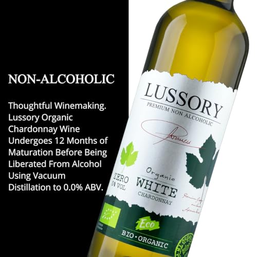 Lussory Organic Merlot Dealcoholized 0.0% Non Alcoholic Wine Red From Spain, Low Calories, Organic, Vegan (750ml, 1 Bottle)