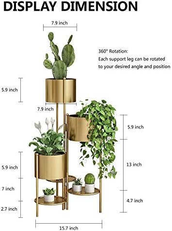 Metal Plant Stand, 6 Tier 6 Potted Indoor Gold Flower Pot Stand Holder Shelf, Foldable Decorative Display Rack for Multiple Potted Plants