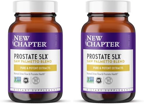 New Chapter Prostate Supplement - Prostate 5LX™ with Clinical Strength Saw Palmetto + Fermented Selenium for Men’s Wellness - 180 ct Vegetarian Capsule