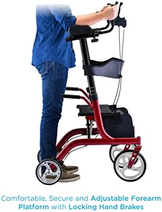 NOVA Phoenix Rise UP Rollator Upright Walker with Padded Contoured Forearm Platform, 10 Inch Front Wheels, Lightweight Foldable Stand Up Walker, Blue