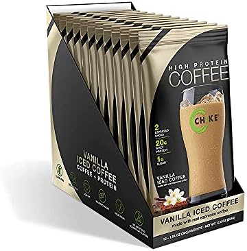 CHIKE Vanilla High Protein Iced Coffee, 20 G Protein, 2 Shots Espresso, 1 G Sugar, Keto Friendly and Gluten Free, 12 Single Serve Packets