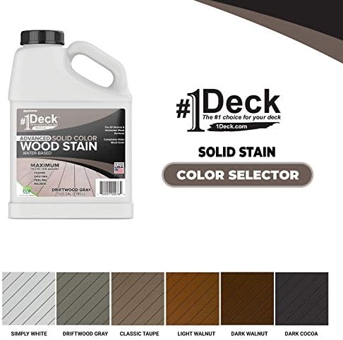 #1 Deck Premium Advanced Solid Color Outdoor Wood Stain and Sealer in One – Water Based Sealant for Wood Decks, Fences, & Siding - 1 Gal - Made in USA - Simply White