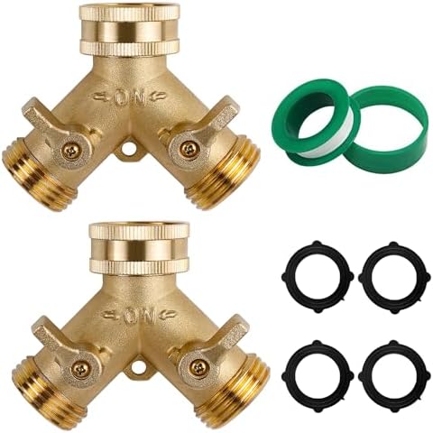 Triumpeek Brass Garden Hose Splitter, 3/4 Inch 2-Way Y Brass Hose Connector with O-ring Washers & Tape