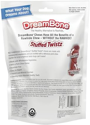 DreamBone Stuffed Twistz 10 Count, Rawhide-Free Chews | Daily Chew, Digests Safely and Completely, Made With Real Chicken, Pork and Veggies