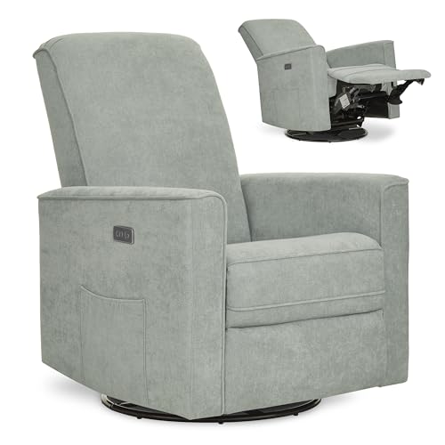 évolur Harlow Upholstered Power Glider Recliner with USB Charging – Rocking & 275° Swivel with Smooth Glide – Greenguard Gold & FSC