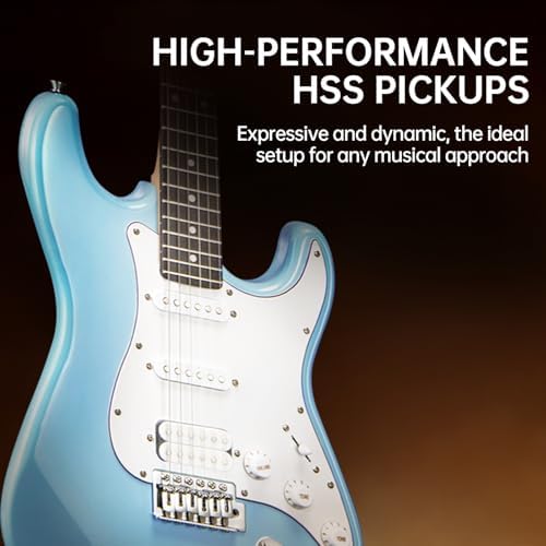 AODSK Electric Guitar with Amp Beginner Kit 39 Inch Solid Body Full Size, All Accessories, Digital Tuner, Six Strings, Four Picks, Tremolo Bar, Strap