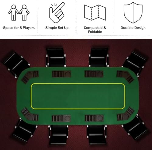 Trademark Poker Poker Table Top - 80-inch Foldable Card Mat for up to 8 Players - Blackjack Table with Cupholders and Chip Trays (Green)