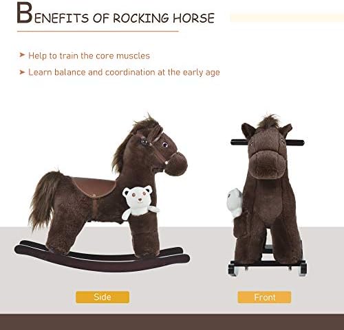 Qaba Kids Rocking Horse with Bear Toy Fun Realistic Sounds Toddler Blue