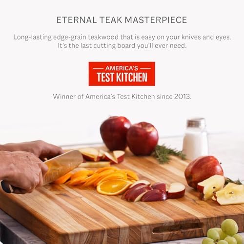 Teakhaus Teak Cutting Board - Rectangle Edge Grain Board With Corner Hole And Juice Canal (16 x 12 x .5 in.)
