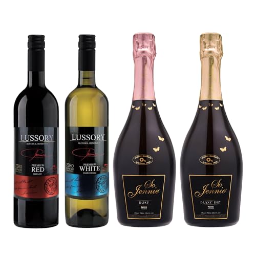 Halal Certified Wine Sampler 4 Bottles (25.4 Fl Oz Each) Lussory Merlot & Chardonnay, So Jennie Paris Rosé Sparkling & Blanc Dry (France & Spain)