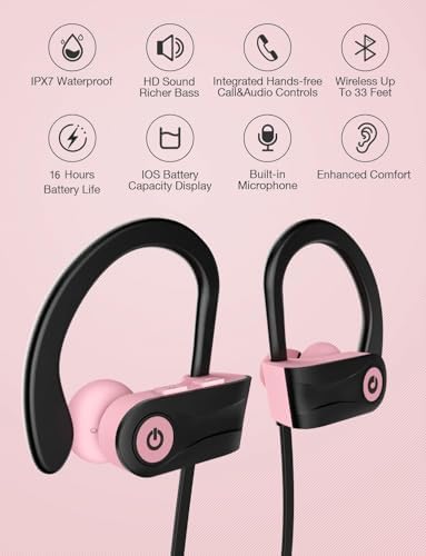 Otium Bluetooth Earbuds Wireless Headphones Bluetooth Headphones, Sports Earbuds, IPX7 Waterproof Stereo Earphones for Gym Running 15 Hours Playtime Sound Isolation Headsets,Black.