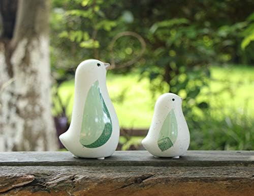 Unique Sitting Birds Figurines with Green Leaf Wings, Animal Statues, Home Garden Décor Tabletop Ornament A (Set of 2)