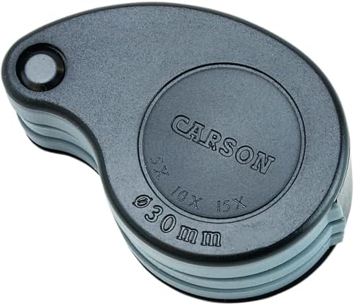 Carson TriView 5x/10x/15x Folding Loupe Magnifier with Built-in Case, 3-in-1 Portable Loupe Magnifying Glass - Adjustable Magnification