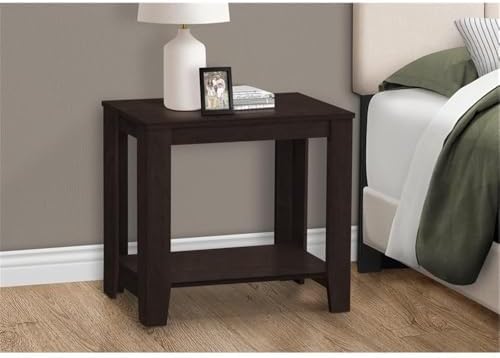 Monarch Specialties I Accent End Side-Lamp Table with Shelf, 24" x 12" x 22", Cappuccino