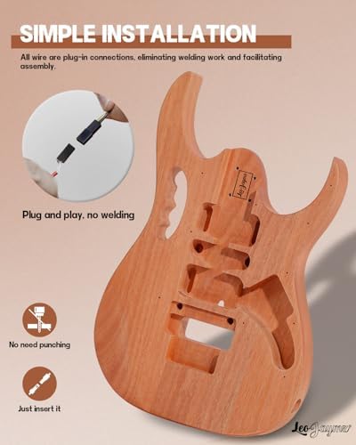 Leo Jaymz DIY Electric Guitar Kits in IBZ Style - Mahogany Body and Maple Neck - All Components Included (7V)