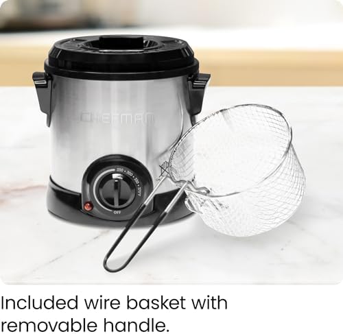 Chefman Fry Guy Deep Fryer with Removable Basket, Easy-to-Clean Non-Stick Coating and Cool-to-Touch Exterior, Adjustable Temperature Control
