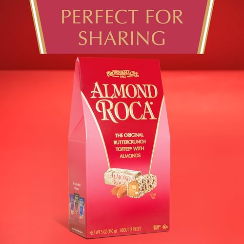 Brown & Haley Roca Chocolate Caramel Buttercrunch Toffee - 5 oz | Caramel Buttercrunch Toffee with Almonds & Sea Salt - Individually Wrapped - Gluten Free, Kosher - Gifts and Sharing