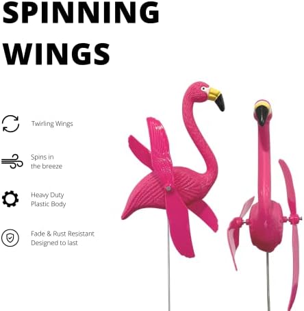 4E's Novelty 12 Pieces Twirling Wings Pink Flamingo Yard Decorations Small - Flamingo Yard Ornament with Metal Stakes for Outdoor Lawn Decor Garden