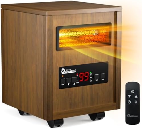 DR. INFRARED HEATER DR-998, 1500W Dual Heating Infrared Space Heater with Humidifier, Oscillation, Remote Control, Thermostat & Safety Protection, Portable with Wheels, Energy Efficient, Cherry