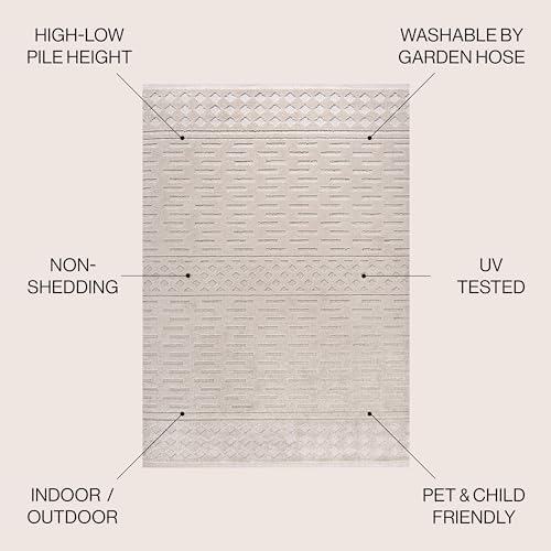 JONATHAN Y Moroccan Geometric Indoor Outdoor Area Rug 3X5 Beige, Xlendi High-Low Pile for Backyard, Patio, Porch, Easy-Cleaning, High Traffic