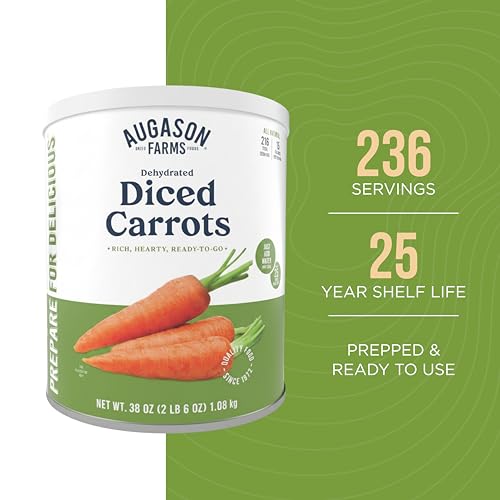 Augason Farms Dehydrated Diced Carrots Can | Emergency Food Supply, 216 Servings, 25 Year Shelf Life, Great for Cooking, Baking, and Snacks, Dehydrated Meals