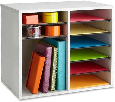 Safco® Wood Adjustable 12-Compartment Literature Organizer, 16" H x 19 1/2" W x 12" D, Gray