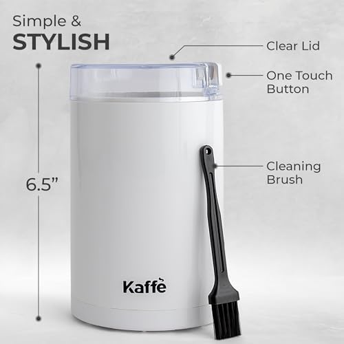 Kaffe One-Touch Coffee Grinder Electric w/Cleaning Brush (3 oz) - Coffee Grinders for Home Use - Up to 12 Cups of Coffee per Grind - Easy On/Off Coffee Bean Grinder - Black