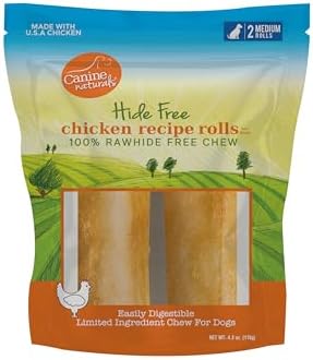 Canine Naturals Rawhide Free Chicken Recipe Dog Chew, Medium Rolls, 2 Count