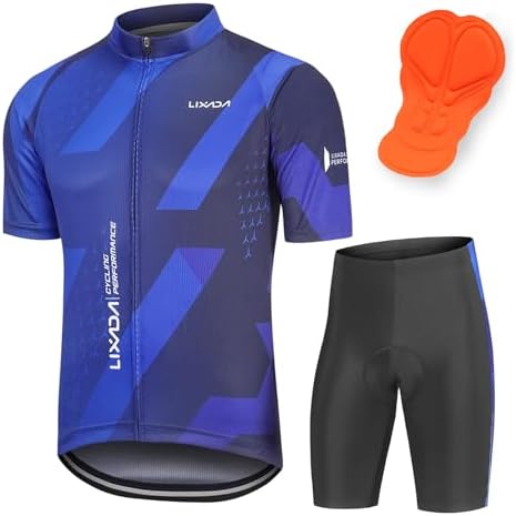 Lixada Men's Cycling Jersey Short Sleeve with Padded Shorts Quick-Dry Summer Short Bike Clothing Bicycle Shirts Pants Set