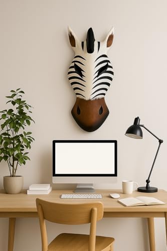 OMA African Zebra Wall Mask – Hand Carved Wooden Safari Wall Decor Art – Tribal Jungle Accent for Living Room