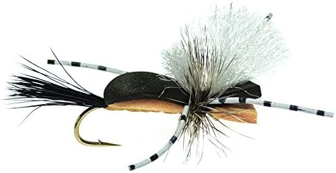 The Fly Fishing Place Hippie Stomper Black Tan Foam Body Trout Bass Dry Fly Fishing Flies - Set of 4 Hook Size 10