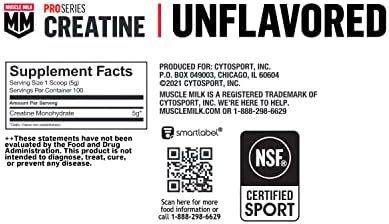 Muscle Milk Pro Series Creatine Powder Supplement, Unflavored, 1.1 Pound, 100 Servings, 5g Creatine Monohydrate, NSF Certified for Sport, Packaging May Vary