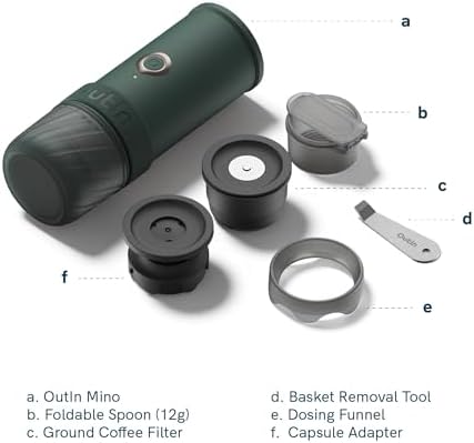 OutIn Mino Portable Electric Espresso Machine for Travel with Self-Heating | Mini Camping Coffee Maker, Pocket-Sized Coffee Machine