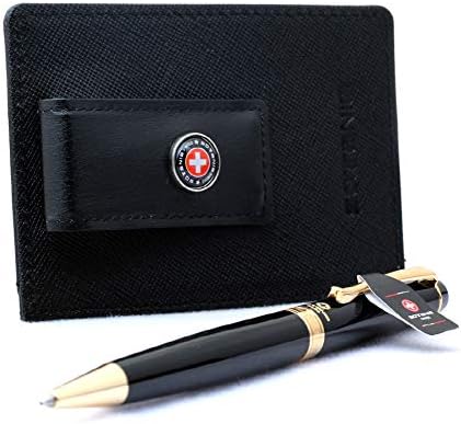 Swiss- Personalized Roller Ballpen, Ballpoint pen, Ball pen, Refillable Pen with Genuine Leather Pocket Money Clip Premium Gifts for men by womens