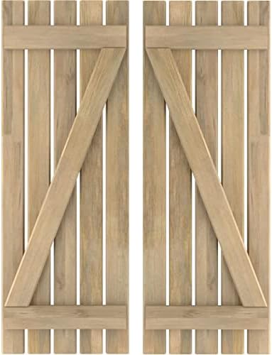 19 1/2"W x 70"H Americraft Five Board (2 Batten) Exterior Real Wood Spaced Board-n-Batten Shutters w/Z-Bar (Per Pair), Unfinished