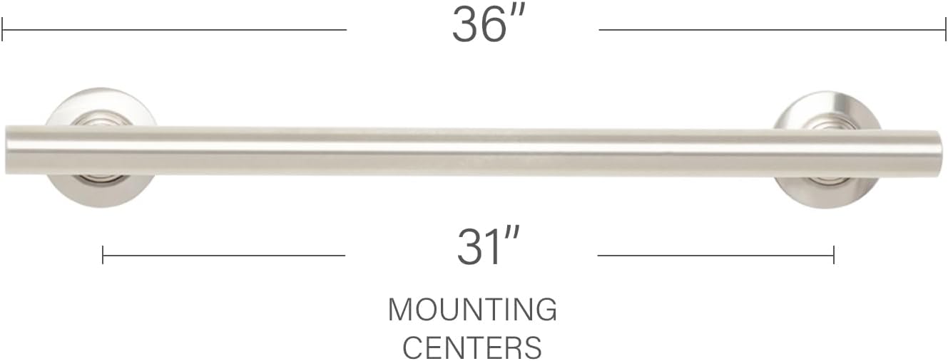 Seachrome 18-inch Coronado Designer Straight Bathroom Shower Grab Bar, Satin Stainless Steel, Brushed Nickel