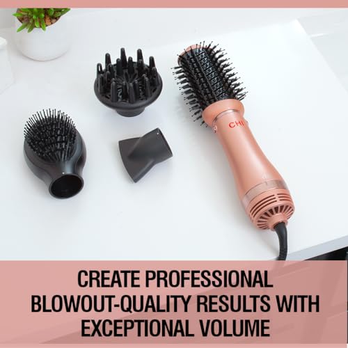 CHI Volumizer 4-in-1 Blowout Brush Hair Dryer, Multi-Attachment Ceramic Ionic Styling Tool, Preserves Natural Hair Moisture for Easy Styling