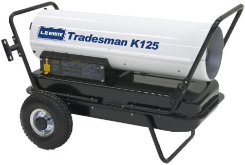LB White Tradesman K125 Heater 125,000 BTUH, Kerosene, # 1 or # 2 Fuel Oil, Portable Forced Air Torpedo Heater for Construction, Shop & Industrial Use