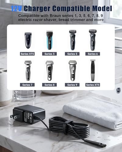 Charger Replacement for Braun Charger, 12V Power Cord Compatible with Braun Shaver Series 3/5/7/9/1/6/8