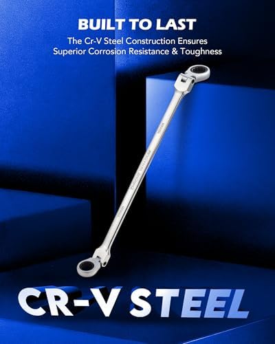 OMT 6Pc Metric Extra Long Flex-Head Ratcheting Wrench Set, 8-19mm Range | Durable 40CrV Steel Build, 72-Tooth Gearing, 180° Rotating Flex-Head