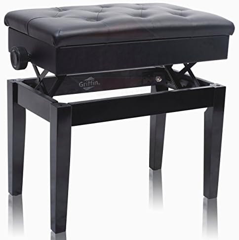 Griffin Adjustable Piano Bench (ErgonomicPRO-X Series) – Black Solid Wood Frame, PU Leather Cushion
