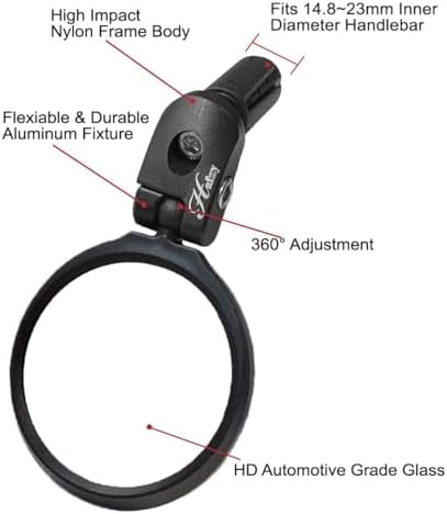 Hafny Bike End Bike Mirror, Adjustable Convex Rear View Mirror for Bicycle, Clear HD Glass Lens, 360° Rotatable, Fits MTB Road E-Bike Scooter, HF-M951-FR03 (1pc Silver Glass, 62mm Dia)