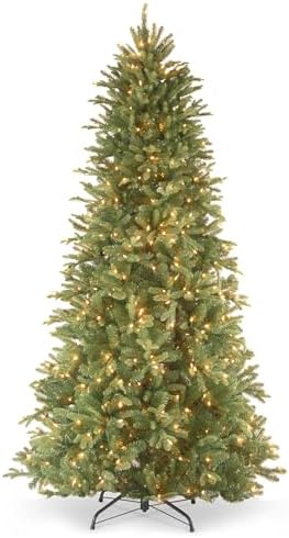 National Tree Company 7.5ft Pre-Lit Tiffany Fir Slim Christmas Tree | 600 Clear Lights, 1,878 Tips, Includes Stand, Artificial, Green